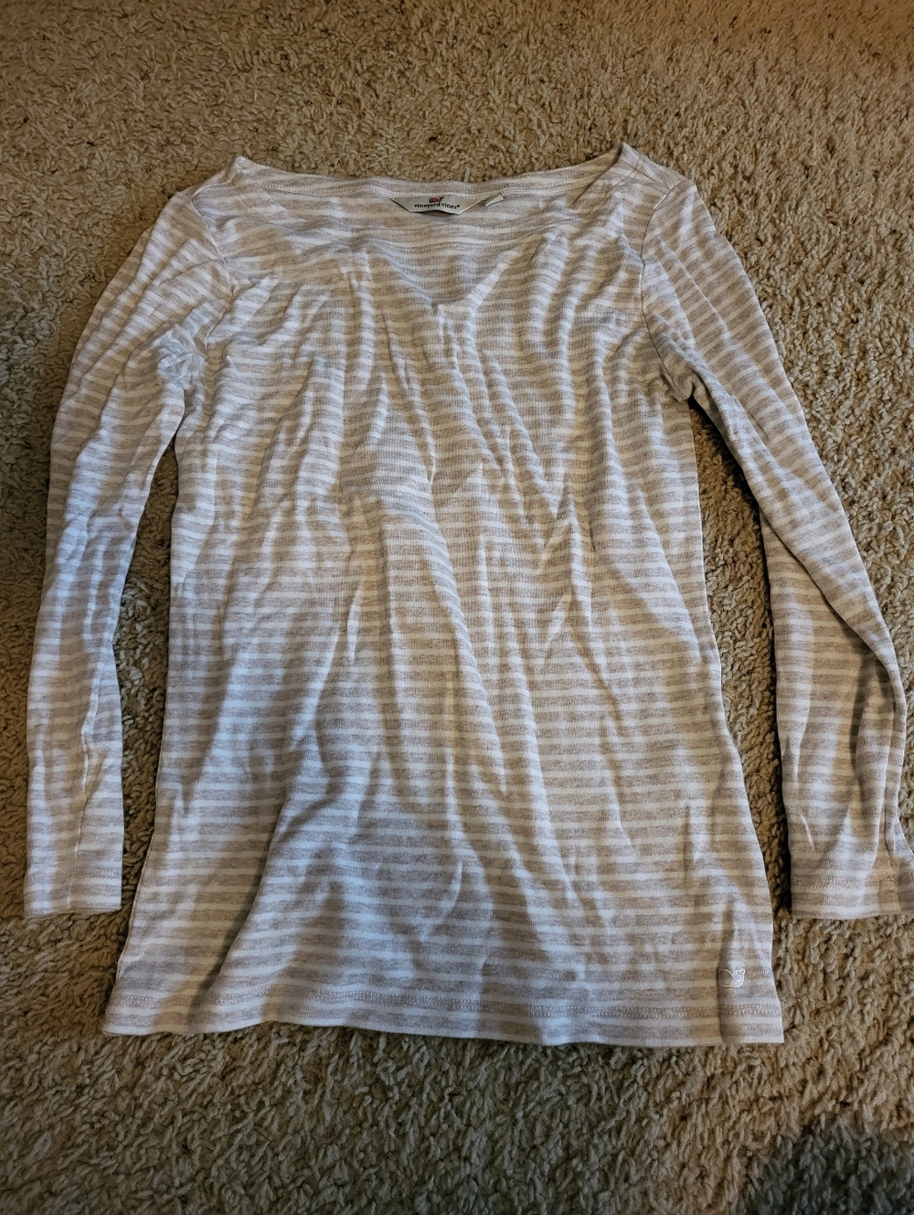 Vineyard Vines Women's 3/4 Sleeve Boatneck Striped Tee in White and Light Brown
